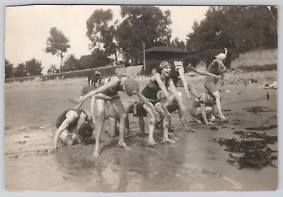 Vintage Photograph Early 1900's Women Playing On Beach Leap Frog Bathing Suits • $19.50