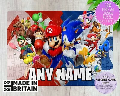 Personalised Sonic And Mario 120 Pcs Kids Puzzle Jigsaw A4 Size - Add Name- V1 • £7.75