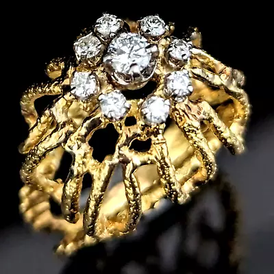 1960s Vintage Diamonds 18k Yellow Gold Cocktail Dome Ring Boule Cluster Estate • $1189