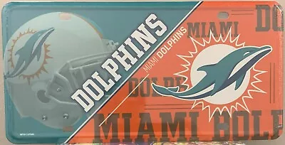 MIAMI DOLPHINS SPLIT DESIGN 6 X12  METAL LICENSE PLATE CAR NEW RICO 🐬 • $13