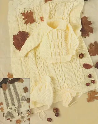 1467 Baby's Jacket Mitts Cap 18-26  Aran Vintage Knitting Pattern Reprint • £3.49