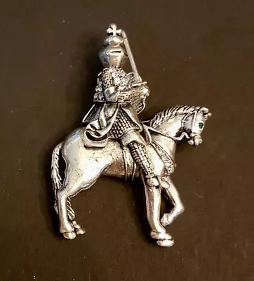 Knight In Shining Armor W/ Sword Horse Brooch Huge 3  Silver Tone Statement Pin • $14.94