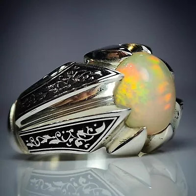 Fire Opal Ring Handicraft Unique 925 Sterling Silver Fire Opal Ring For Men's • $76