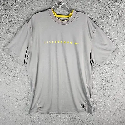 Nike Pro Combat Dri-Fit Livestrong Gray Short Sleeve T Shirt Mens Size XL Fitted • $18.88