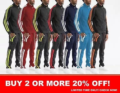 Mens  2 Stripes Tracksuit Set Jacket & Pants 2Pcs • $48