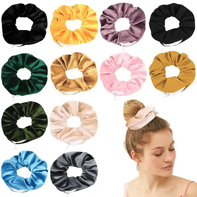 Velvet Zipped Pocket Zip Storage Hair Scrunchies Hair Elastic Bobble • $2.18