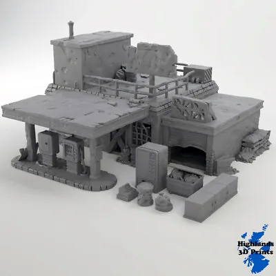 Derelict Gas Station Scatter Terrain Tabletop Gaming DnD 3DPrint 32/28/20/15/10 • £16.14