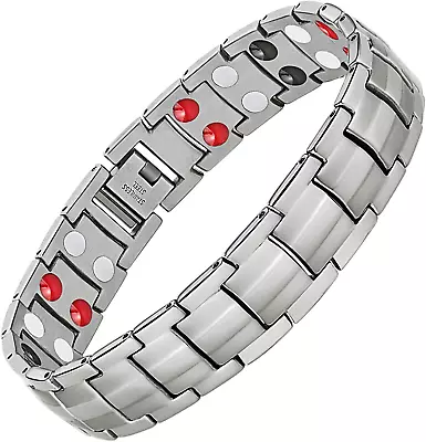 Mens Magnetic Bracelet Titanium Steel Magnetic Bracelet With Double Row 4 Elemen • $29.25
