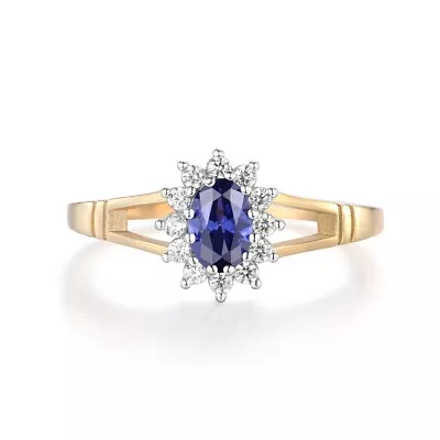 Ladies 9 Carat Gold On Sterling 925 Silver Tanzanite White Sapphire Cluster Ring • £15.25