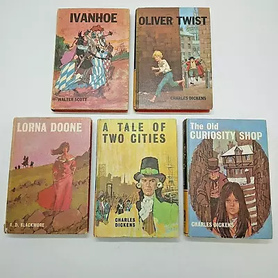 X5 Vintage Bancroft Classics HB Book Bundle Oliver Twist/Ivanhoe/Lorna Doone ETC • £12