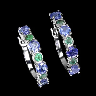 Unheated Round Blue Tanzanite 3.5mm Emerald 925 Sterling Silver Earrings • $64.50