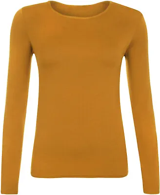 Womens Plain Tshirt Ladies Long Sleeve Round Neck T Shirt Top Plus Sizes 8-26 • £6.49