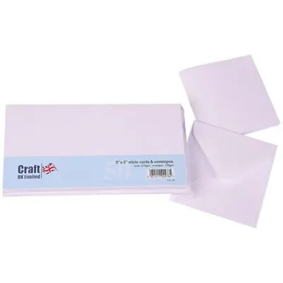 Craft UK 5in X 5in Card Blanks & Envelopes White | 50 Pack • £5.99