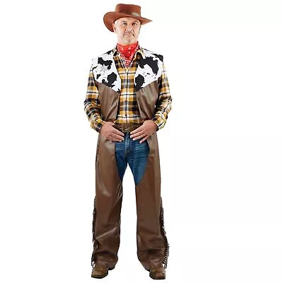 Mens Cowboy Costume + Hat Adult Wild West Outlaw Fancy Dress One Size Gunslinger • $45.95