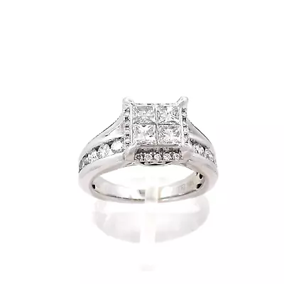 $1019.15 • Buy 14K White Gold Princess Cut Invisible Set Round Natural Diamond Engagement Ring