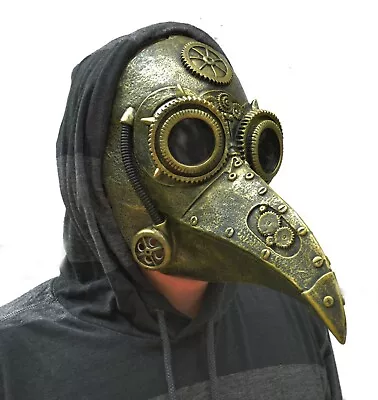 Plague Doctor Mask Halloween Bird Beak Raven Crow Latex Mask Steampunk BRONZE • $22.99