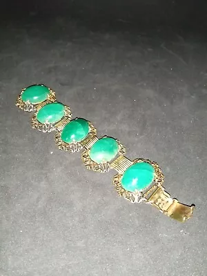 Vintage Green Stone Bracelet Sterling Silver • $9.99