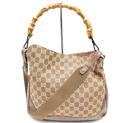 Gucci Hand Bag Bamboo Brown Canvas 3606912 • $0.99