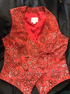 $29 • Buy Vakko Vest Womens M Red Suede Leather Country/western Aztec Print USA