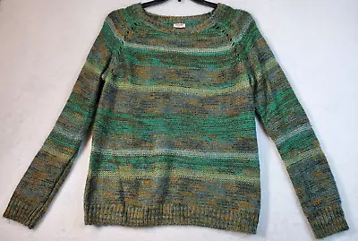 Mossimo Sweater Womens Large Green Striped Knit Acrylic Raglan Sleeve Round Neck • $17.49