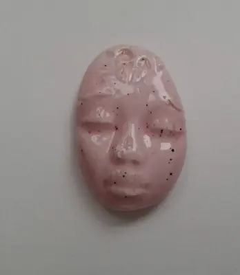 Handmade Glazed Porcelain Face/Head Cabochon. Pink 36mm Art Doll/Beading/Brooch • £9.15