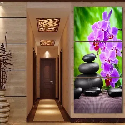 Flowers Stones SPA Scenery 3 Pieces Canvas Print Wall Art Poster Home Decoration • $79.41