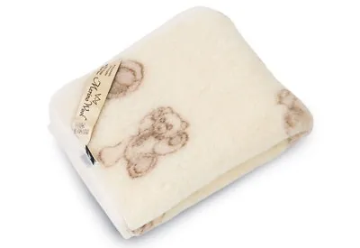 Merino Wool Baby Cot Blanket 120 X 150cm Junior Single Bed WOOLMARK Teddy Bears • £68