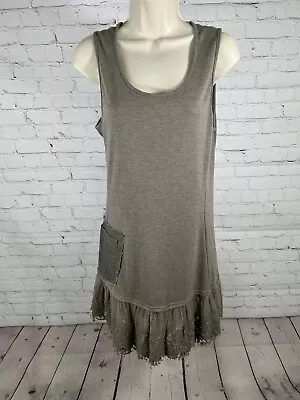 Monoreno Women's Brown Sleeveless Tank Dress Boho Lace Hem Pocket Women’s Size L • $17