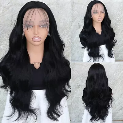 Body Wave Lace Front Wigs Glueless Pre Plucked Natural Black Soft As Human Hair • $27.11