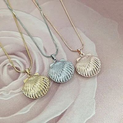 Silver Gold Or Rose Gold Plated Shell Locket Keepsake For Hair Fur Or Photo • £12.99