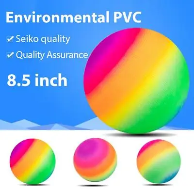 8.5 Inch Rainbow Playground Ball For Kids Soft PVC Bouncy Kick Ball Outdoor Fun • $16.35