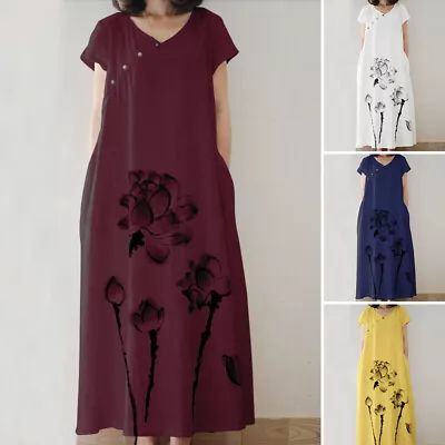 $23.74 • Buy 100%Cotton Womens Floral Printed Summer Casual Party Vacation Kaftan Maxi Dress