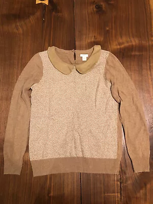 J. Crew Camel Brown Sweater Top Chevron Print Peter Pan Collar Women's Size XXS • $24.99