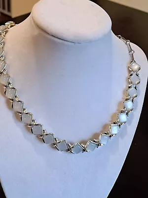 Vintage Coro Necklace White Moonstone Lucite 13 /17 Inch Adjustable Silver Tone  • $25