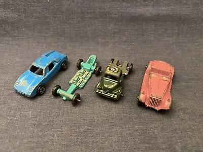 Lot Of 4 Vintage Tootsietoys Cars Racer Pink Army Truck Metal Tootsie Toys • $13