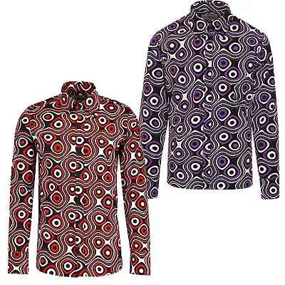 MENS MADCAP RETRO MOD 60s 70s Sixties PSYCHEDELIC PRINT SHIRT Trip Op Art MC201 • £44.50