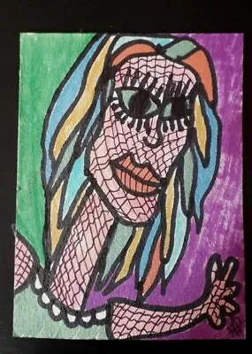 Aceo Original Fantasy Art Brut Abstract Card Bipolar Outside 2.5X3.5 INCH  • £8.88