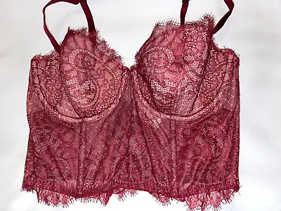 VICTORIA SECRET Bra Demi Corset Lace Very Sexy Dream Angels 34C Burgundy • $17.99