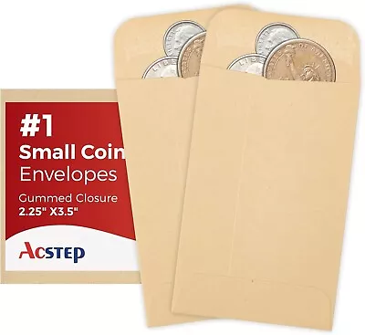 Small Coin Envelopes 100 Count 2-1/4 X 3-1/2  Kraft #1 Manila Gummed Universal • $8.99