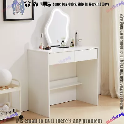 Modern Vanity Makeup Table Dresser Desk W/ LED Lighted Mirror 2 Drawers Bedroom • $125