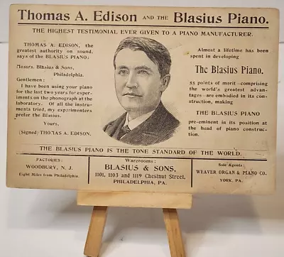 Rare Blasius & Sons Piano Product Endorsed By Thomas Edison Trade Card 1890's • $39.92