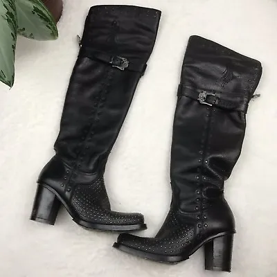 Mark Nason Black Zoie Rock Lives Siren Over The Knee Multi-Studded Heel Boots 8 • $89.99