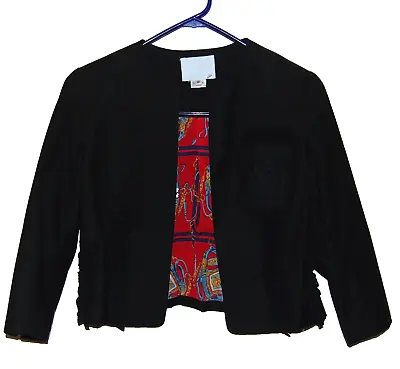 ZANG TOI Couture LOGO Pocket BLACK Horse Bits Lined Blazer Short Jacket M 6 8 • $112.50