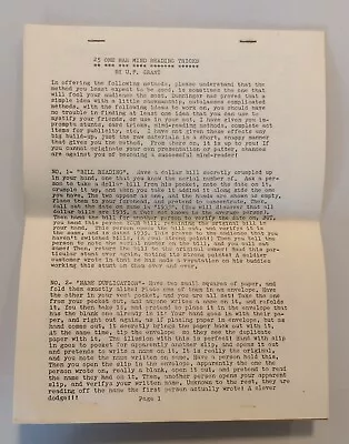 Rare Manuscript 25 One Man Mind Reading Tricks U. F. Grant • $39.95