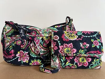 Vera Bradley Frannie Petal Paisley Crossbody Bag Purse & Wallet Retired EUC • $20