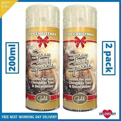 2 X Gold Glitter Spray Paint For Christmas Xmas Trees Arts Craft Metallic 200ml • £7.08