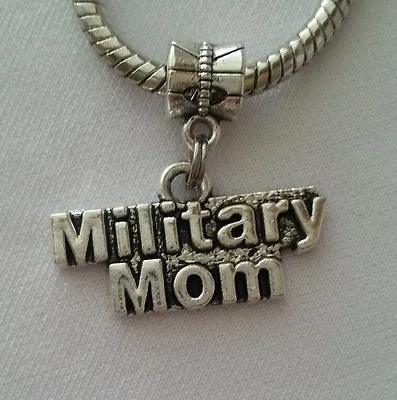 Military Mom USA Army Marine Dangle Charm Bead Silver For European Bracelet • $10.50