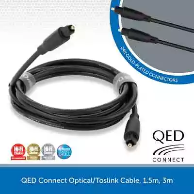 QED Connect Optical TOSLink Digital Audio Cable 4mm Soundbar TV Lead 1.5m & 3m • £12.95