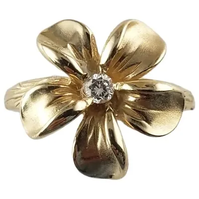 Vintage 14 Karat Yellow Gold And Diamond Flower Ring Size 5 #14907 • $295