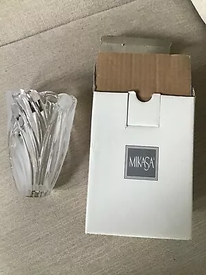 NEW Vintage MIKASA Flower VASE ERMITAGE SATIN Clear / Frosted 6-1/4”  GERMANY • $11.99